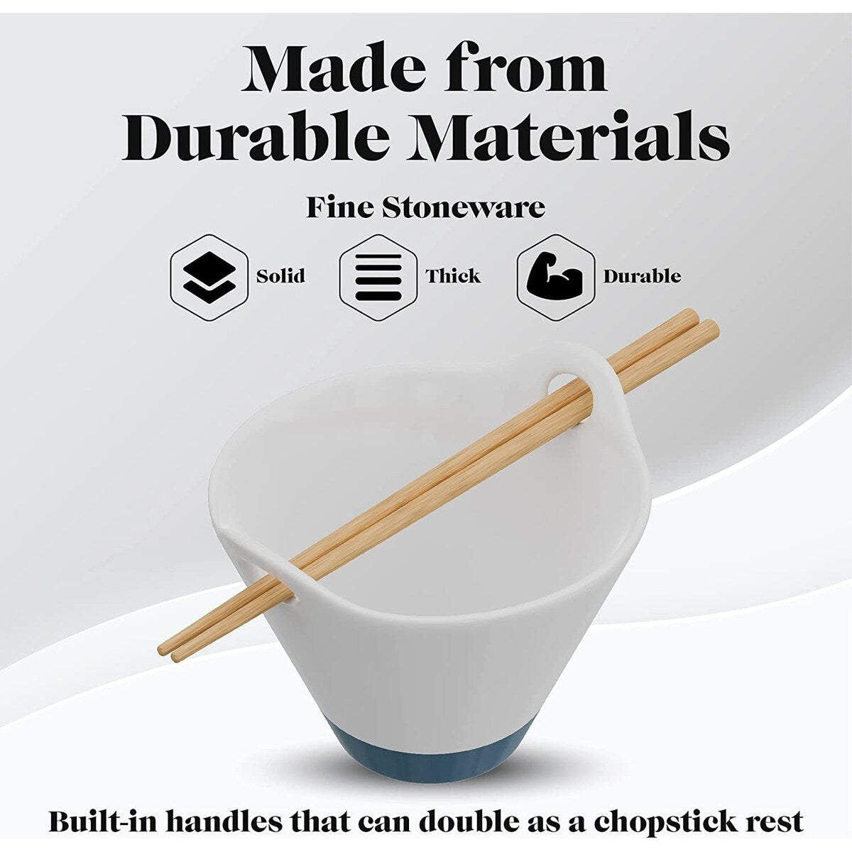 American Atelier Udon Ramen Handled Bowl w/ Chopsticks Rest Set of 2 - 25 oz