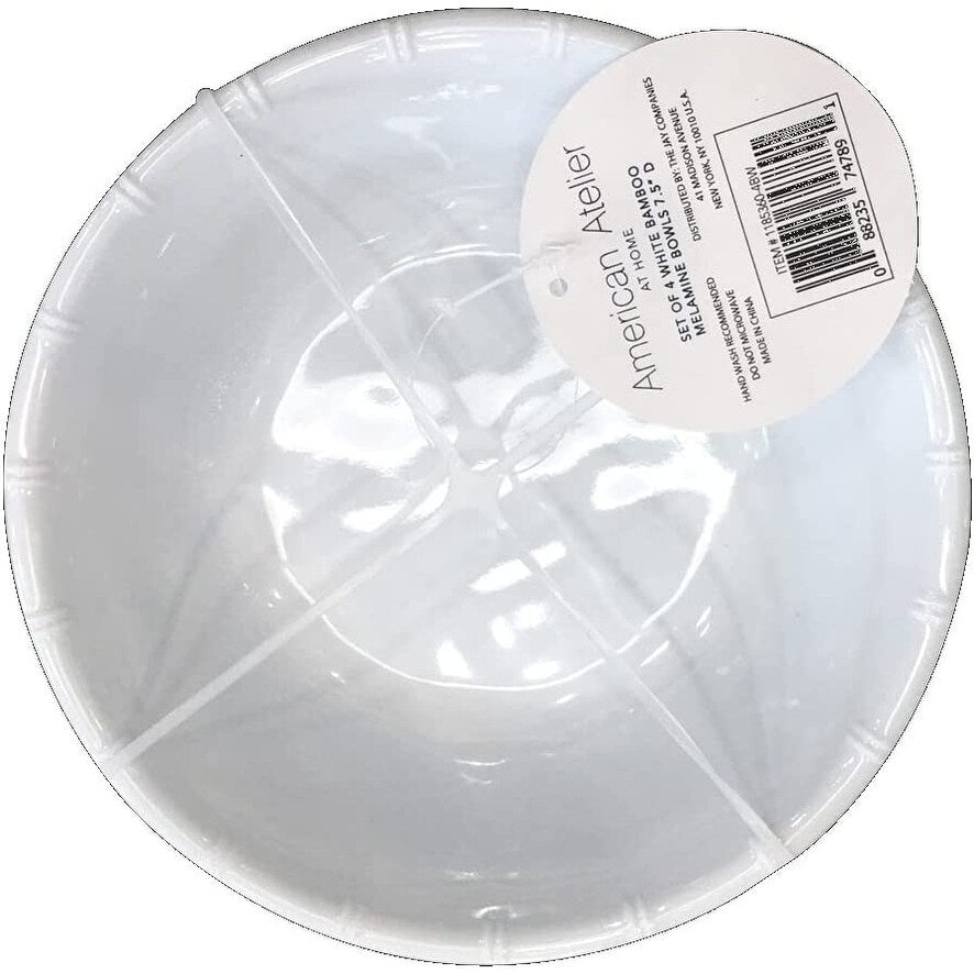 American Atelier White Bamboo Edge Design Melamine Bowls Set of 4 - 7.5-Inch
