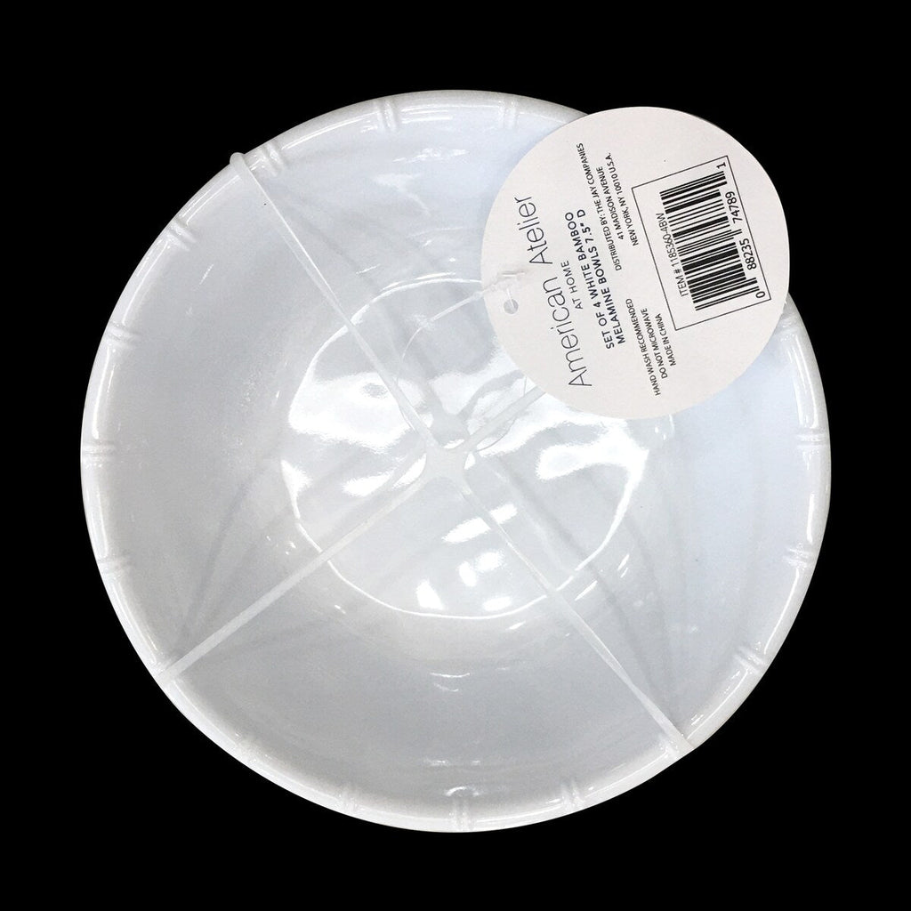 American Atelier White Bamboo Edge Design Melamine Bowls Set of 4 - 7.5-Inch