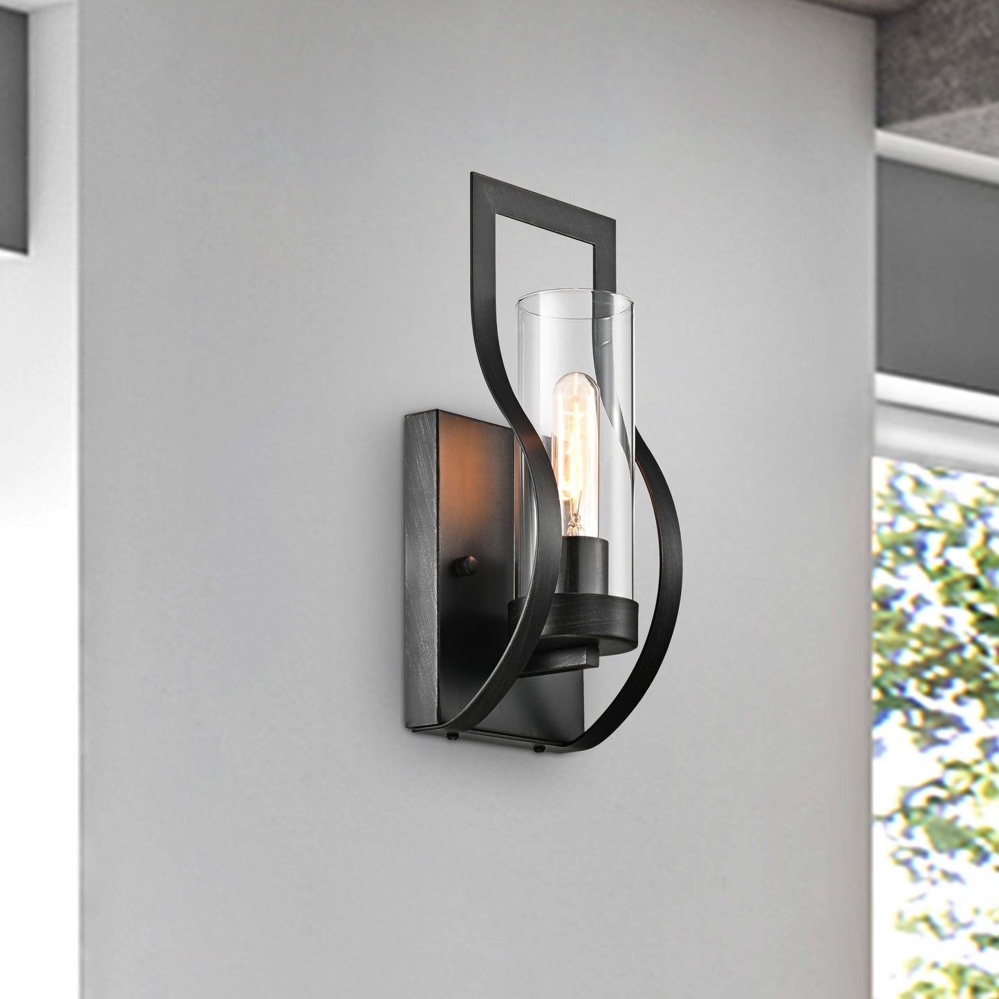 Anastasia 1 Light Wall Sconce with Clear Glass Shade and Curved Frame