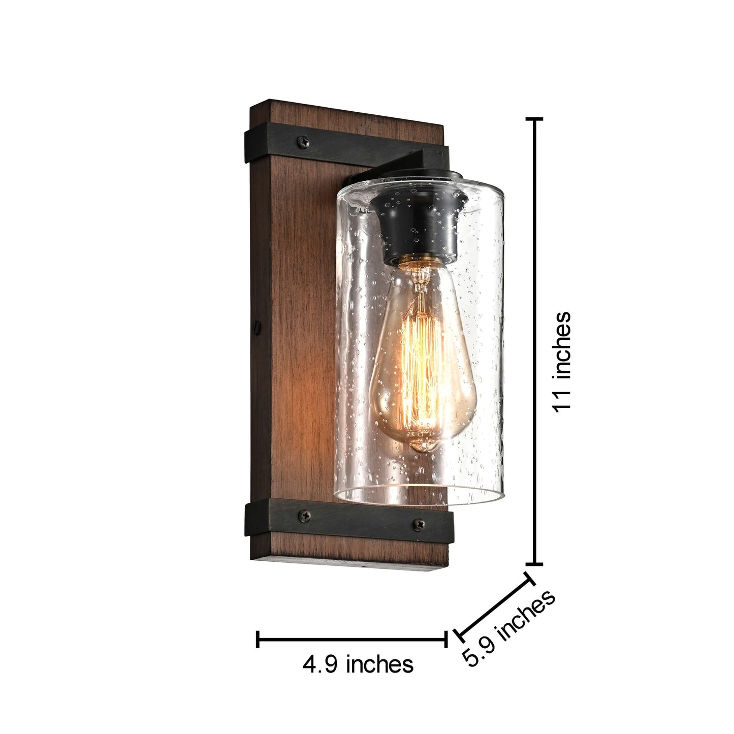 Anastasia Antique Black Metal and Natural Wood Base Glass Wall Sconce