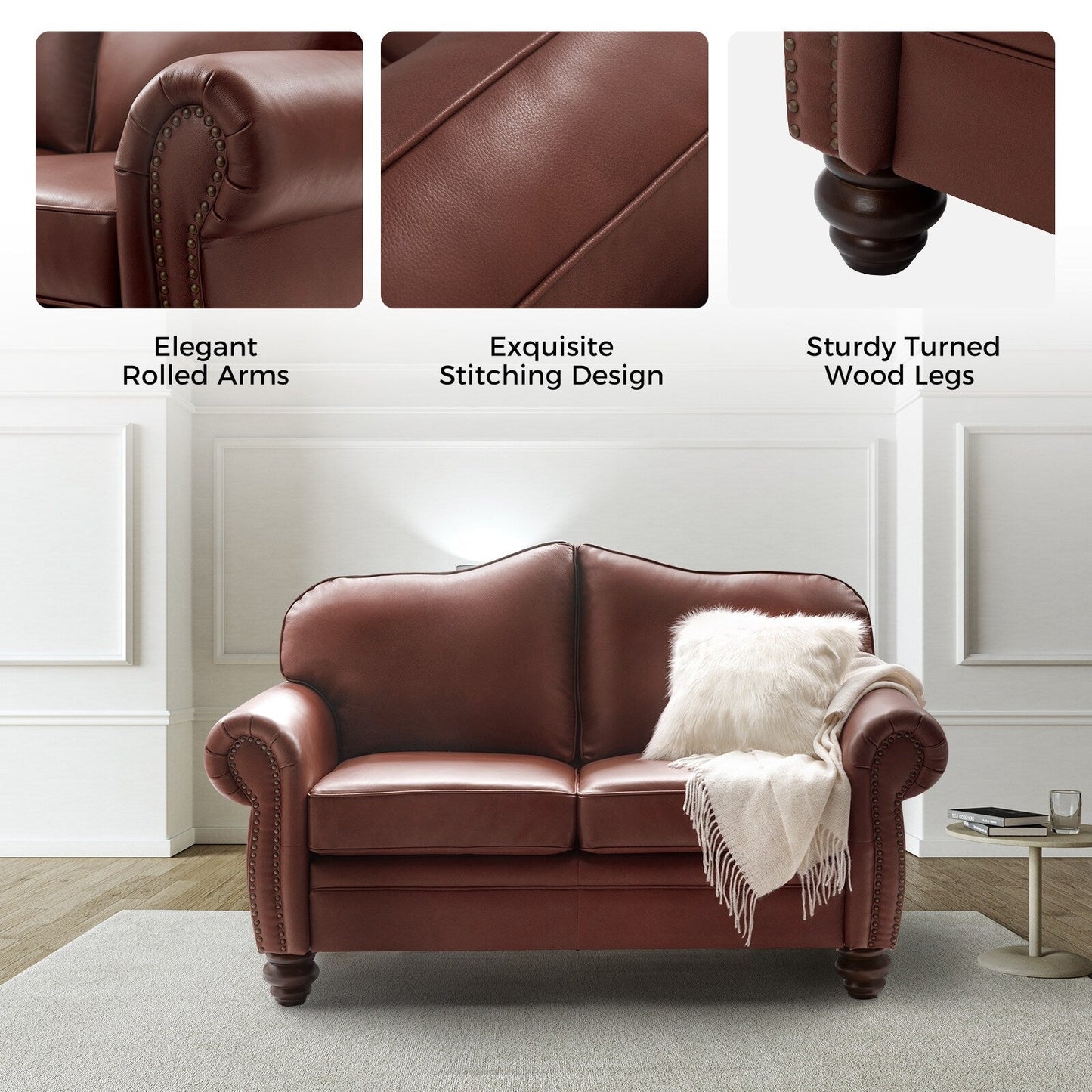 Angel Transitional Genuine Leather Sofa With Tufted Back by HULALA HOME