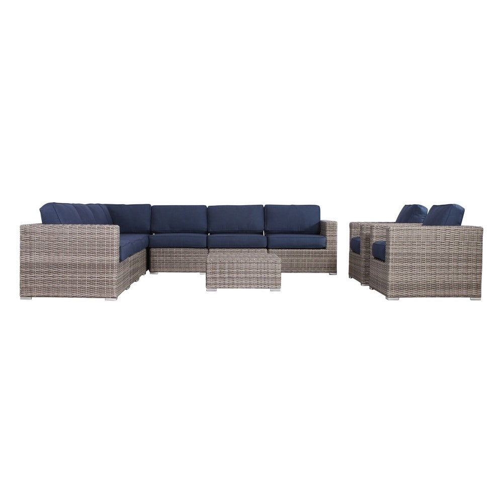 LSI Outdoor 10 piece Sunbrella Navyblue Sofa Set With Cushions