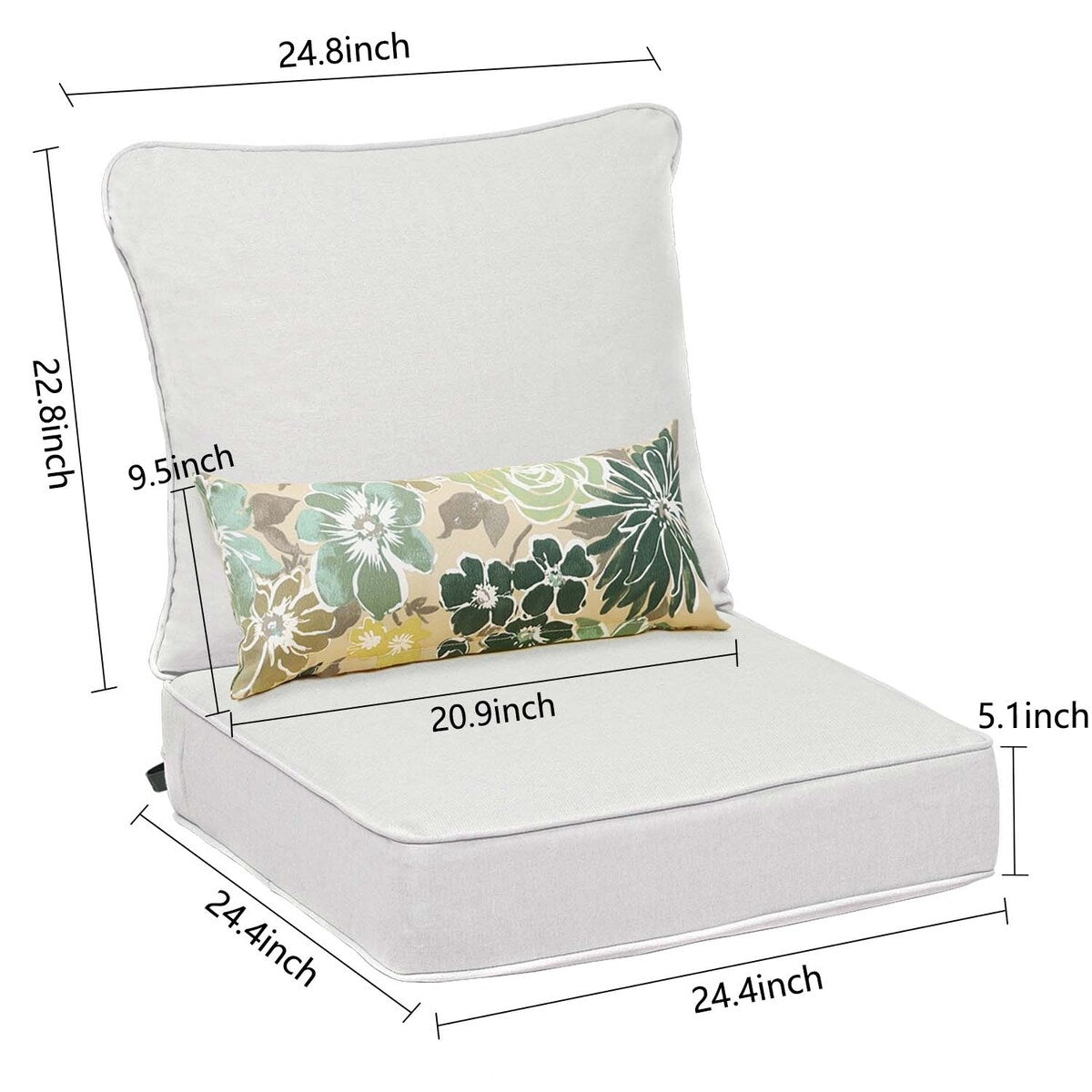 Aoodor 24 x 24 Patio Furniture Outdoor Deep Seat Cushions Set of 2