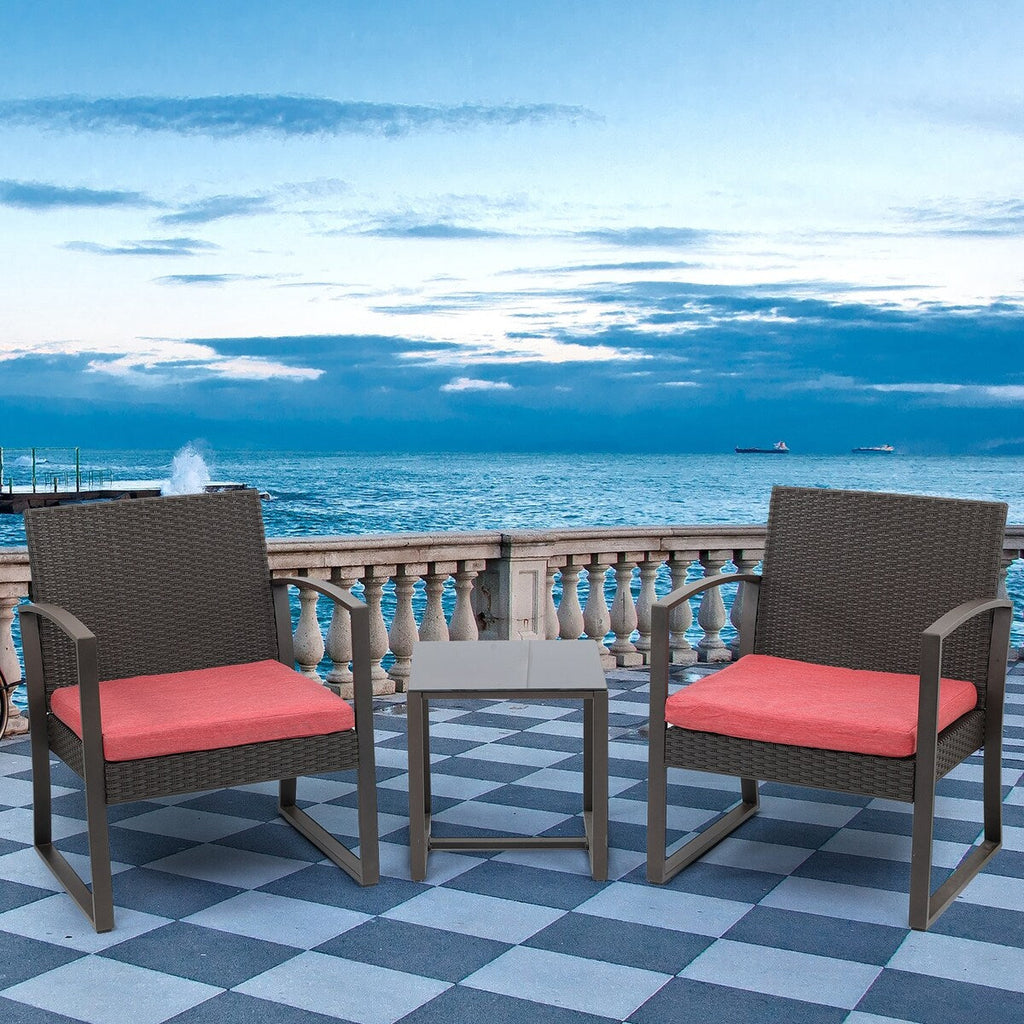 Aoodor 3-Piece Patio Furniture Set - Outdoor Rattan Wicker Chairs with Table, Sofa Set Including Cushions - N/A