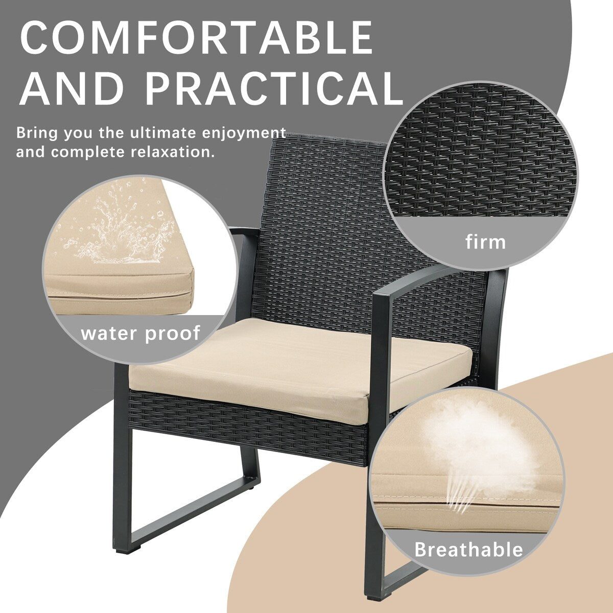 Aoodor 3-Piece Patio Furniture Set - Outdoor Rattan Wicker Chairs with Table, Sofa Set Including Cushions - N/A