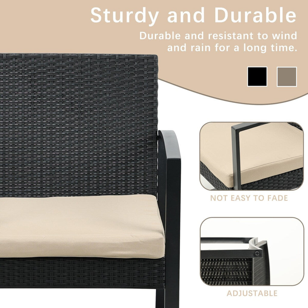 Aoodor 3-Piece Patio Furniture Set - Outdoor Rattan Wicker Chairs with Table, Sofa Set Including Cushions - N/A