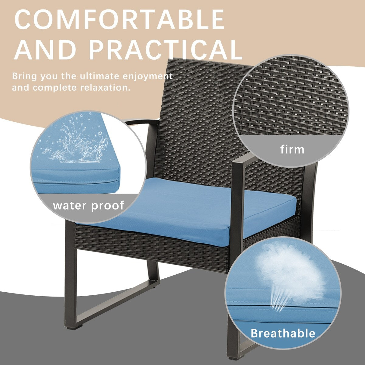Aoodor 3-Piece Patio Furniture Set - Outdoor Rattan Wicker Chairs with Table, Sofa Set Including Cushions - N/A