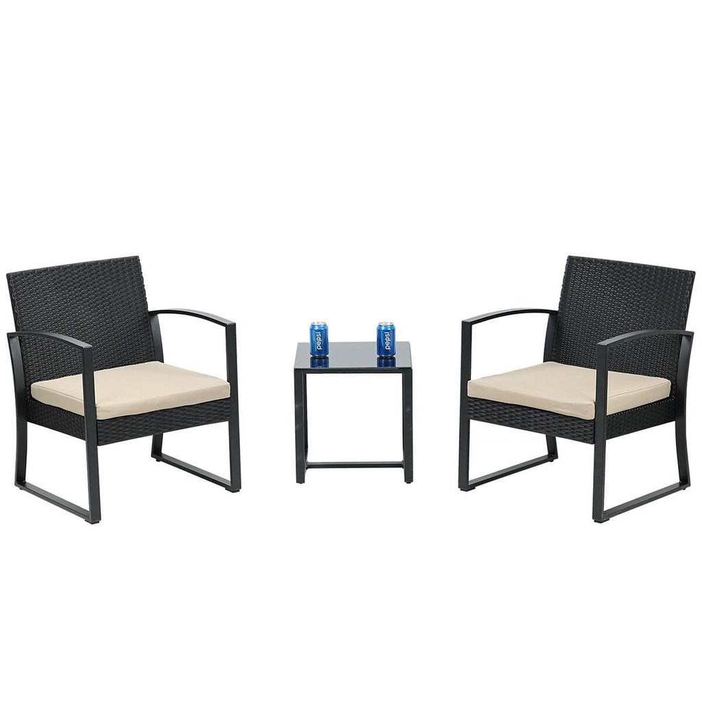 Aoodor 3-Piece Patio Furniture Set - Outdoor Rattan Wicker Chairs with Table, Sofa Set Including Cushions - N/A
