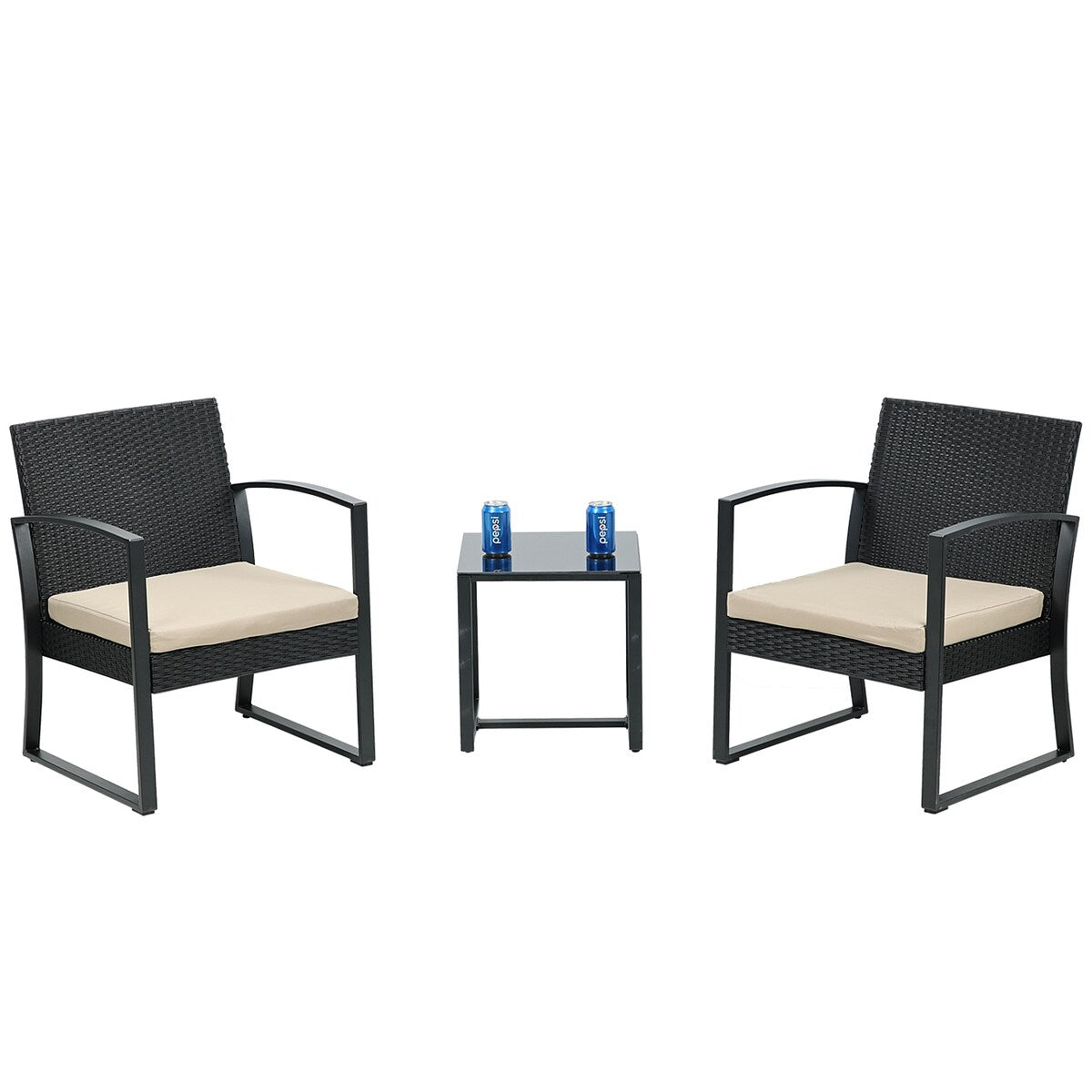 Aoodor 3-Piece Patio Furniture Set - Outdoor Rattan Wicker Chairs with Table, Sofa Set Including Cushions - N/A