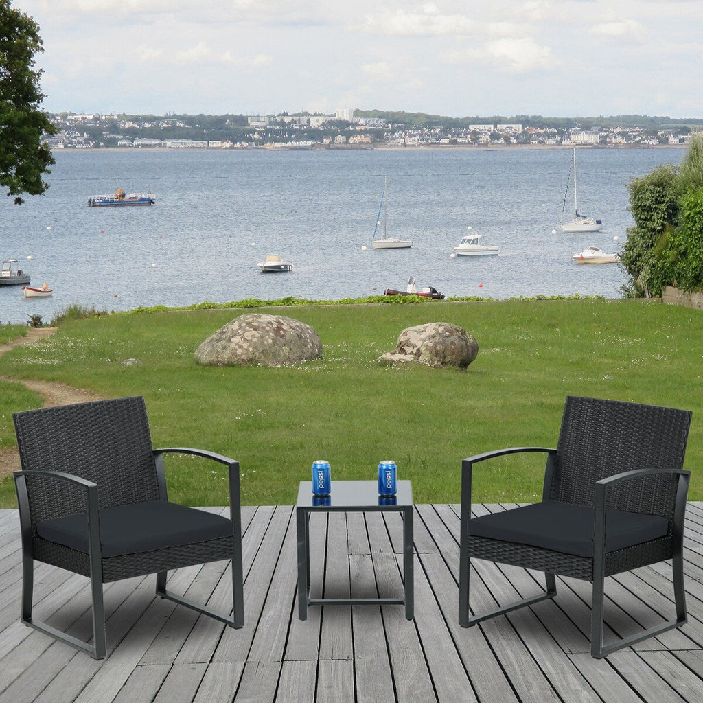 Aoodor 3-Piece Patio Furniture Set - Outdoor Rattan Wicker Chairs with Table, Sofa Set Including Cushions - N/A