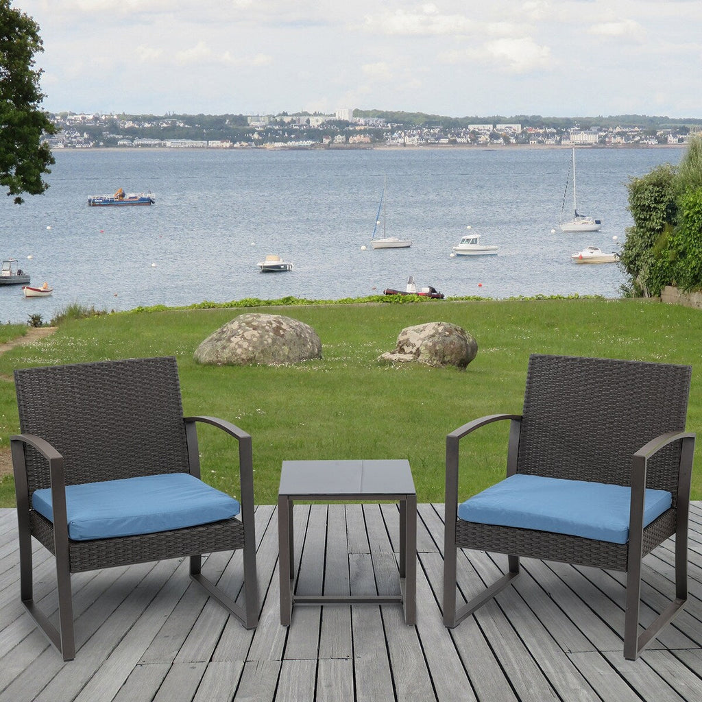 Aoodor 3-Piece Patio Furniture Set - Outdoor Rattan Wicker Chairs with Table, Sofa Set Including Cushions - N/A