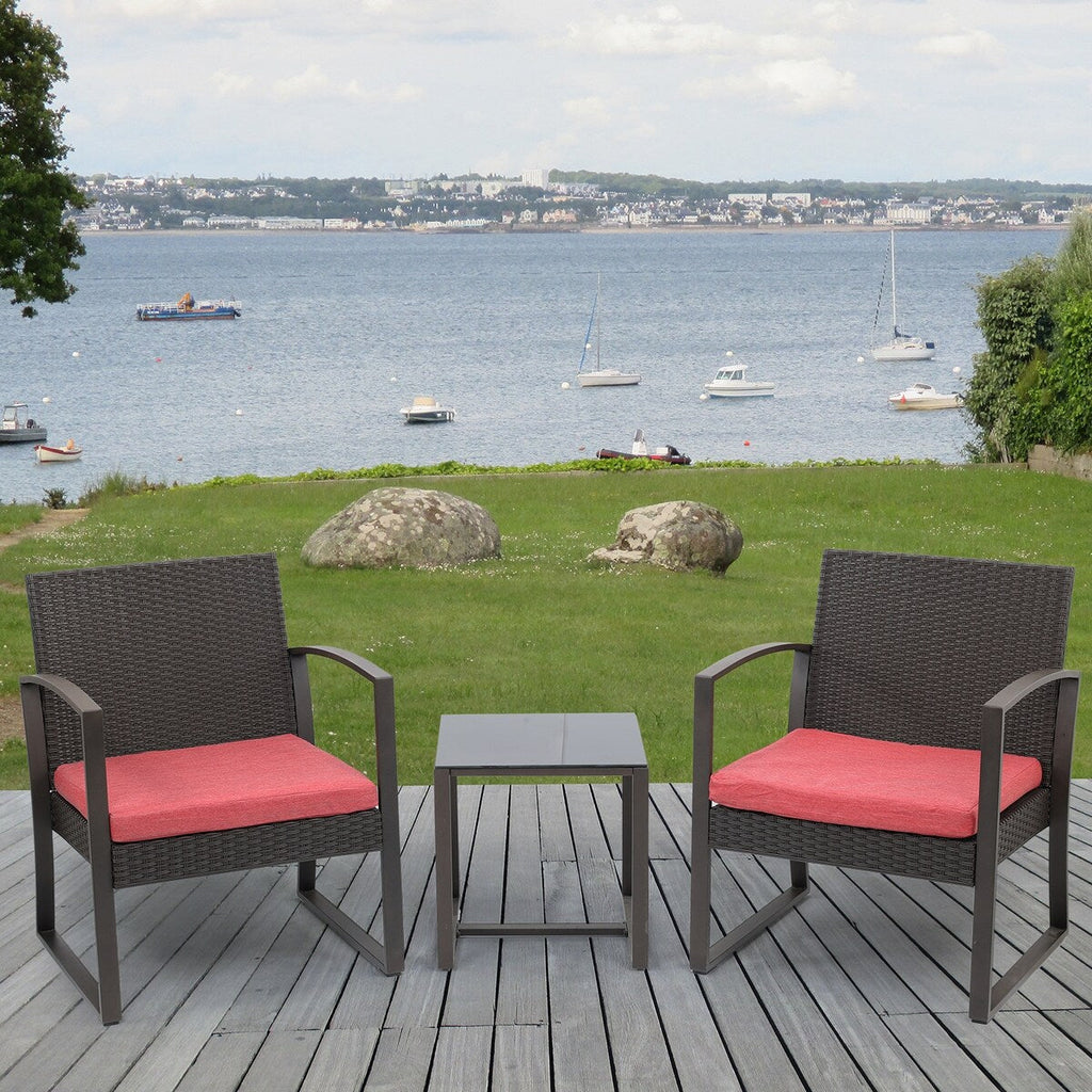 Aoodor 3-Piece Patio Furniture Set - Outdoor Rattan Wicker Chairs with Table, Sofa Set Including Cushions - N/A
