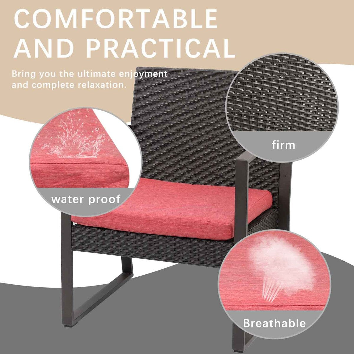Aoodor 3-Piece Patio Furniture Set - Outdoor Rattan Wicker Chairs with Table, Sofa Set Including Cushions - N/A