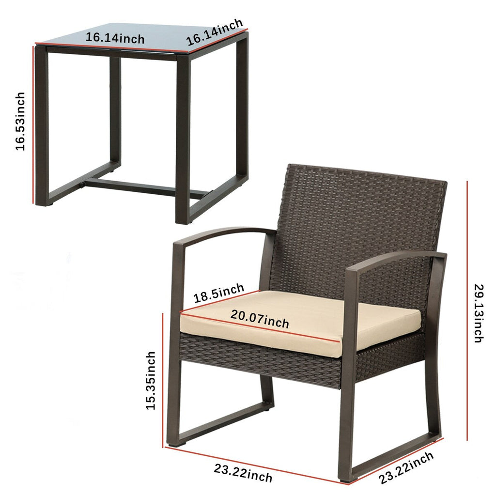 Aoodor 3-Piece Patio Furniture Set - Outdoor Rattan Wicker Chairs with Table, Sofa Set Including Cushions - N/A