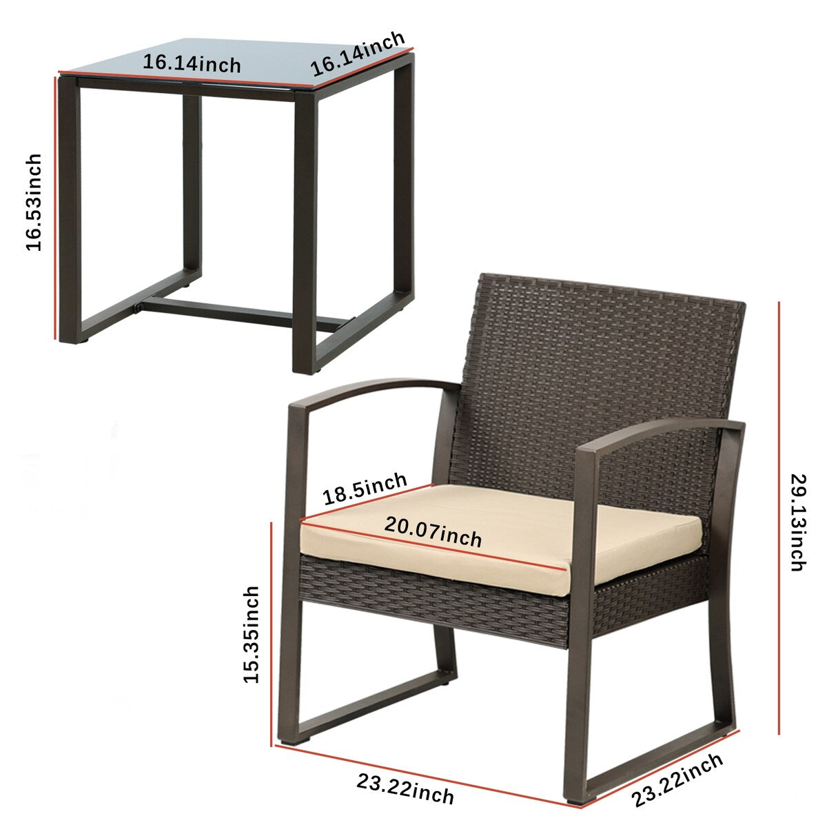 Aoodor 3-Piece Patio Furniture Set - Outdoor Rattan Wicker Chairs with Table, Sofa Set Including Cushions - N/A