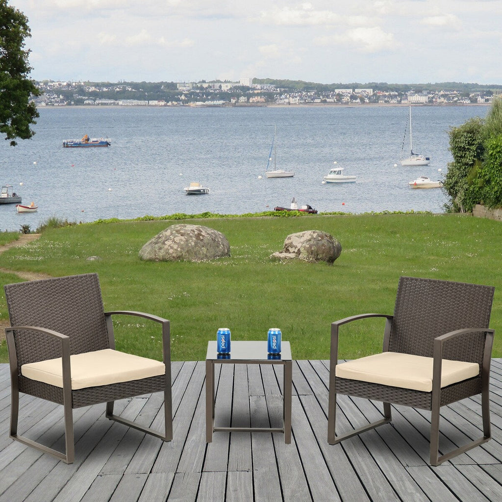 Aoodor 3-Piece Patio Furniture Set - Outdoor Rattan Wicker Chairs with Table, Sofa Set Including Cushions - N/A