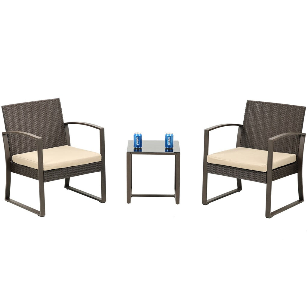 Aoodor 3-Piece Patio Furniture Set - Outdoor Rattan Wicker Chairs with Table, Sofa Set Including Cushions - N/A