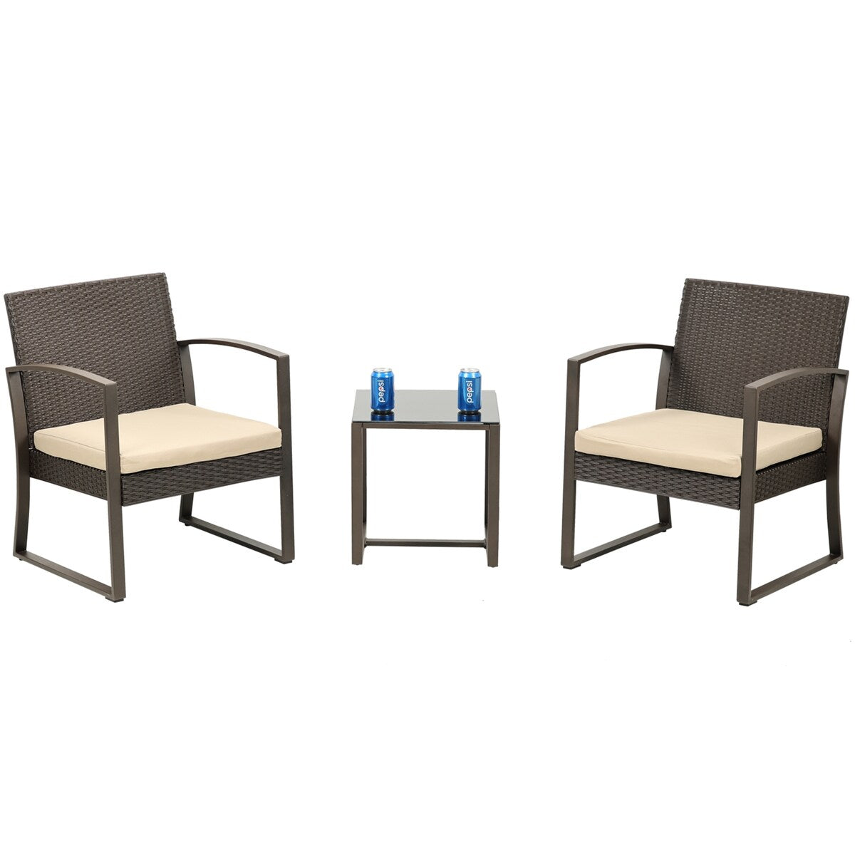 Aoodor 3-Piece Patio Furniture Set - Outdoor Rattan Wicker Chairs with Table, Sofa Set Including Cushions - N/A