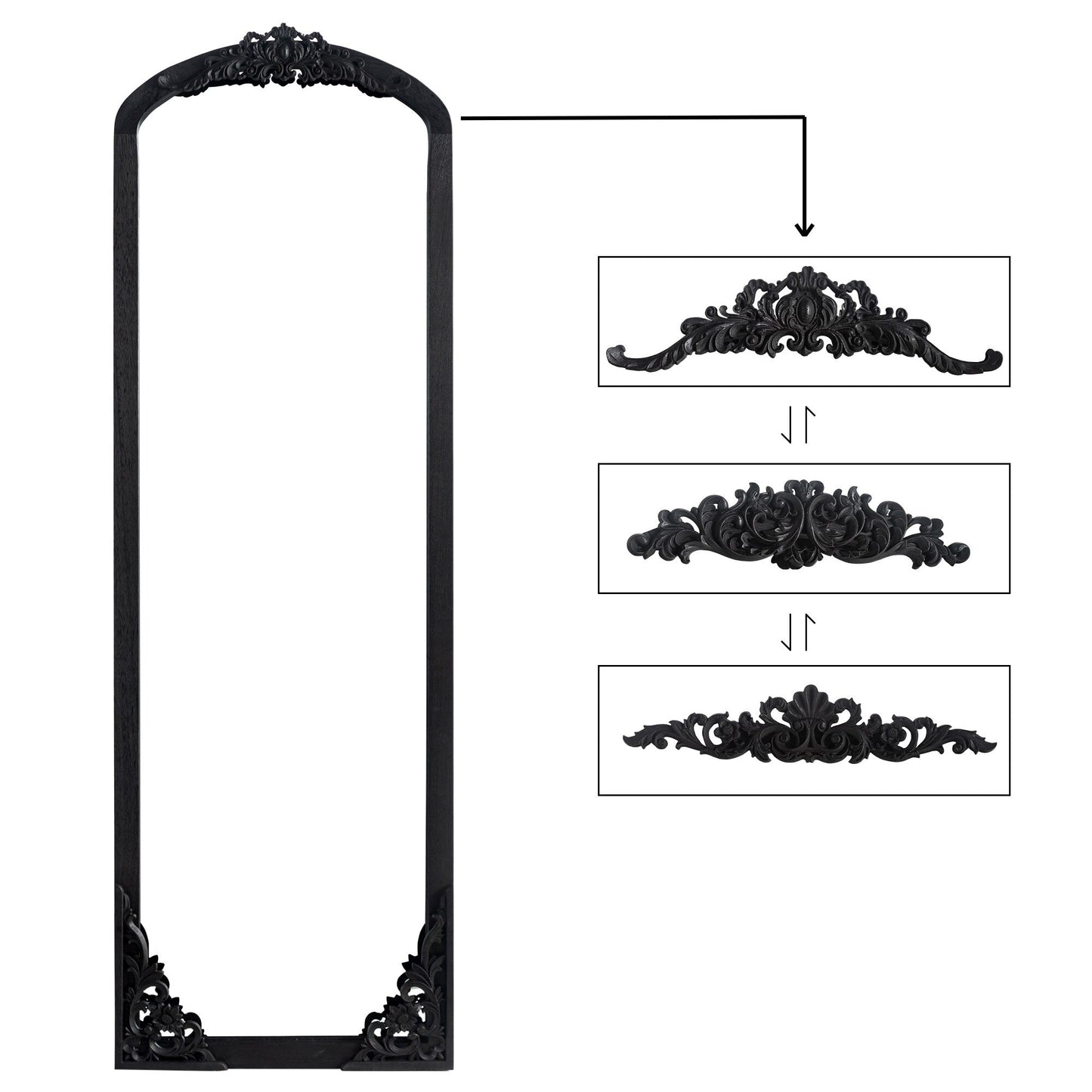 Arched Full-Length Solid Wood Carving Floor Mirror