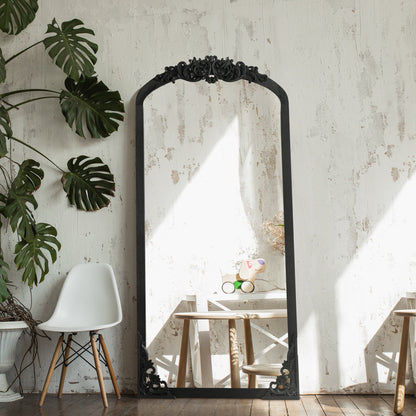 Arched Full-Length Solid Wood Carving Floor Mirror