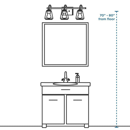 Archie Collection Three-Light Polished Chrome Clear Double Prismatic Glass Coastal Bath Vanity Light - 8.75 x 26.25 x 7.25