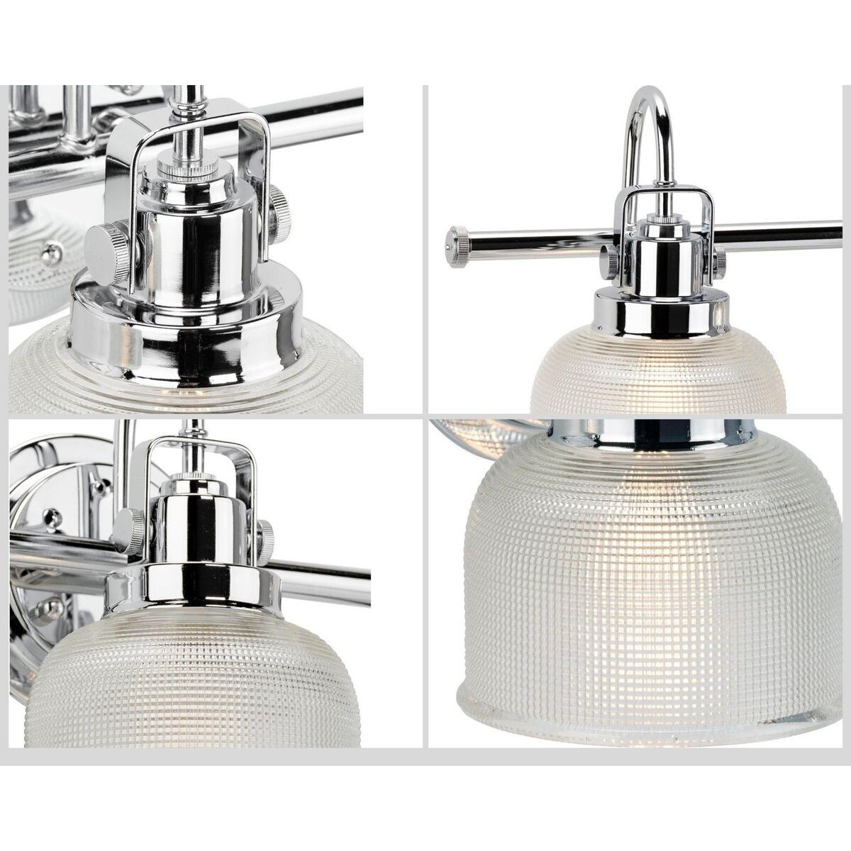 Archie Collection Three-Light Polished Chrome Clear Double Prismatic Glass Coastal Bath Vanity Light - 8.75 x 26.25 x 7.25