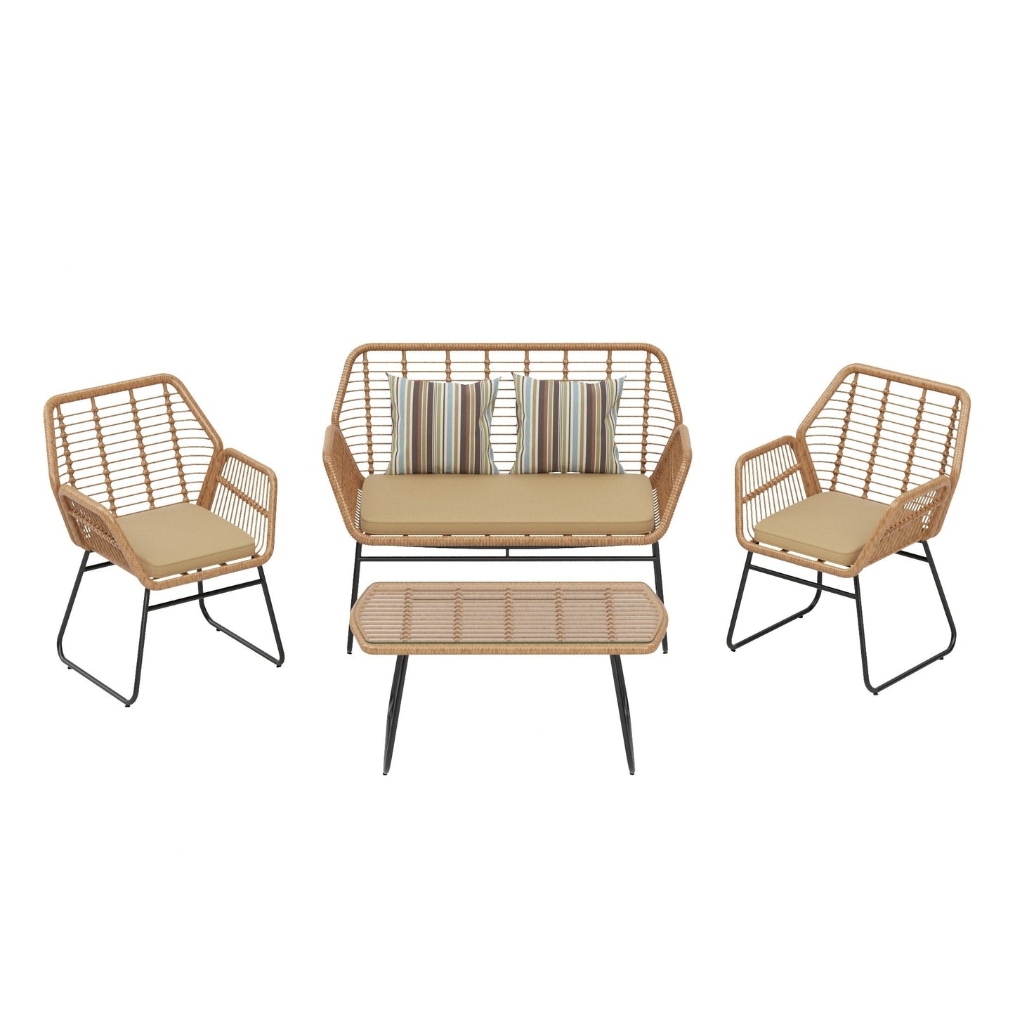 Arden 4-Piece Outdoor Wicker Patio Conversation Set with Cushions