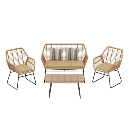Arden 4-Piece Outdoor Wicker Patio Conversation Set with Cushions