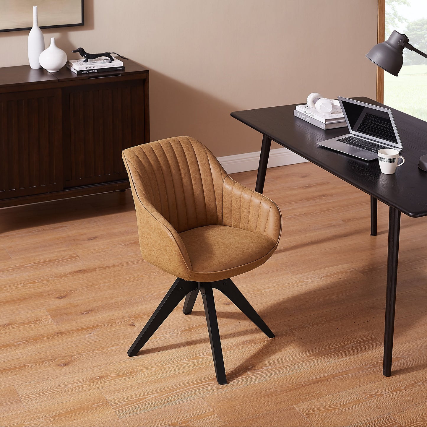 Art Leon Modern Home Office Swivel Arm Accent Chair with Wood Legs