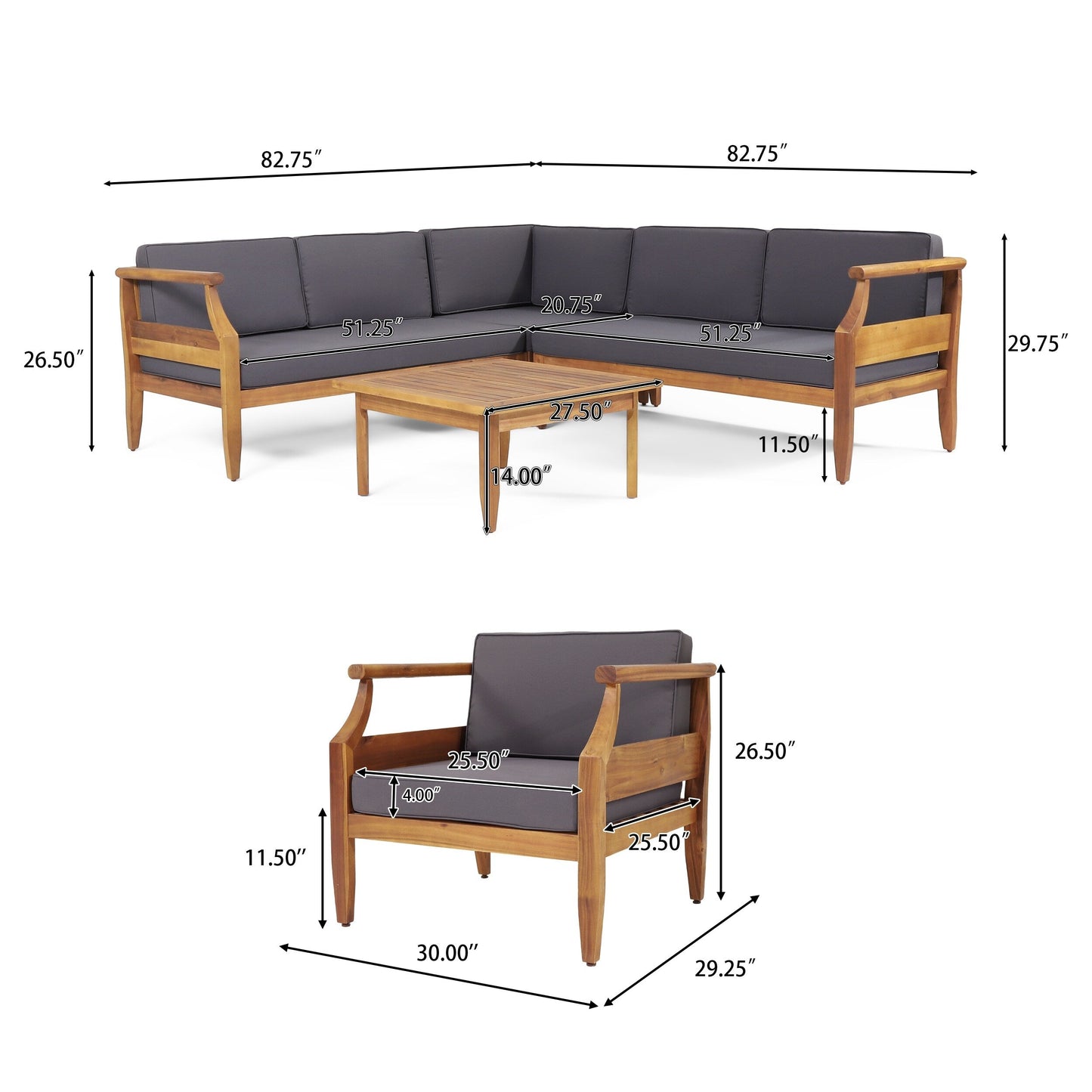 Aston Outdoor Mid-Century Modern Acacia Wood Sectional Chat Set by Christopher Knight Home