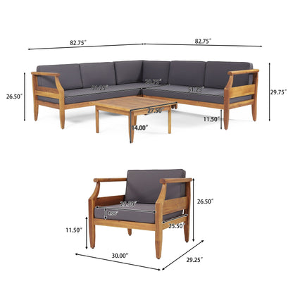 Aston Outdoor Mid-Century Modern Acacia Wood Sectional Chat Set by Christopher Knight Home
