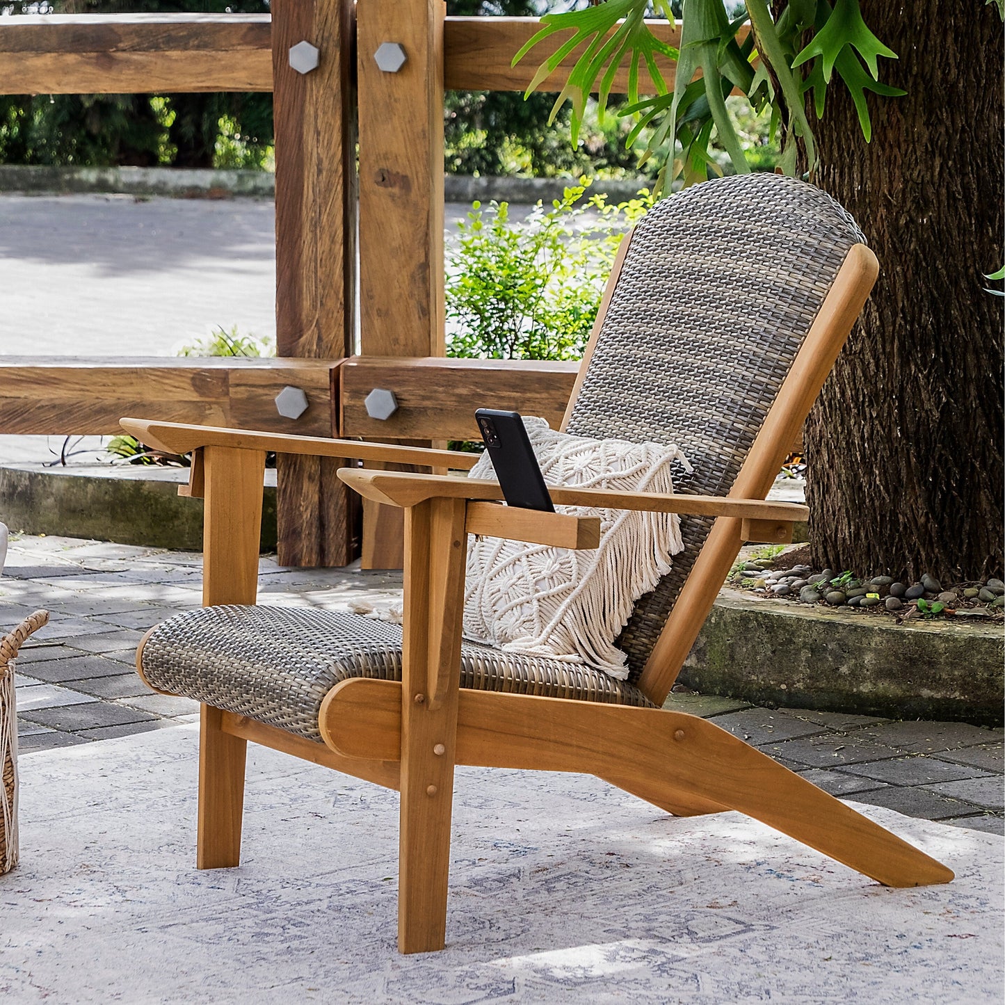 Cambridge Casual Auburn Set of 5 Upholstered Teak Outdoor Adirondack Chair Set