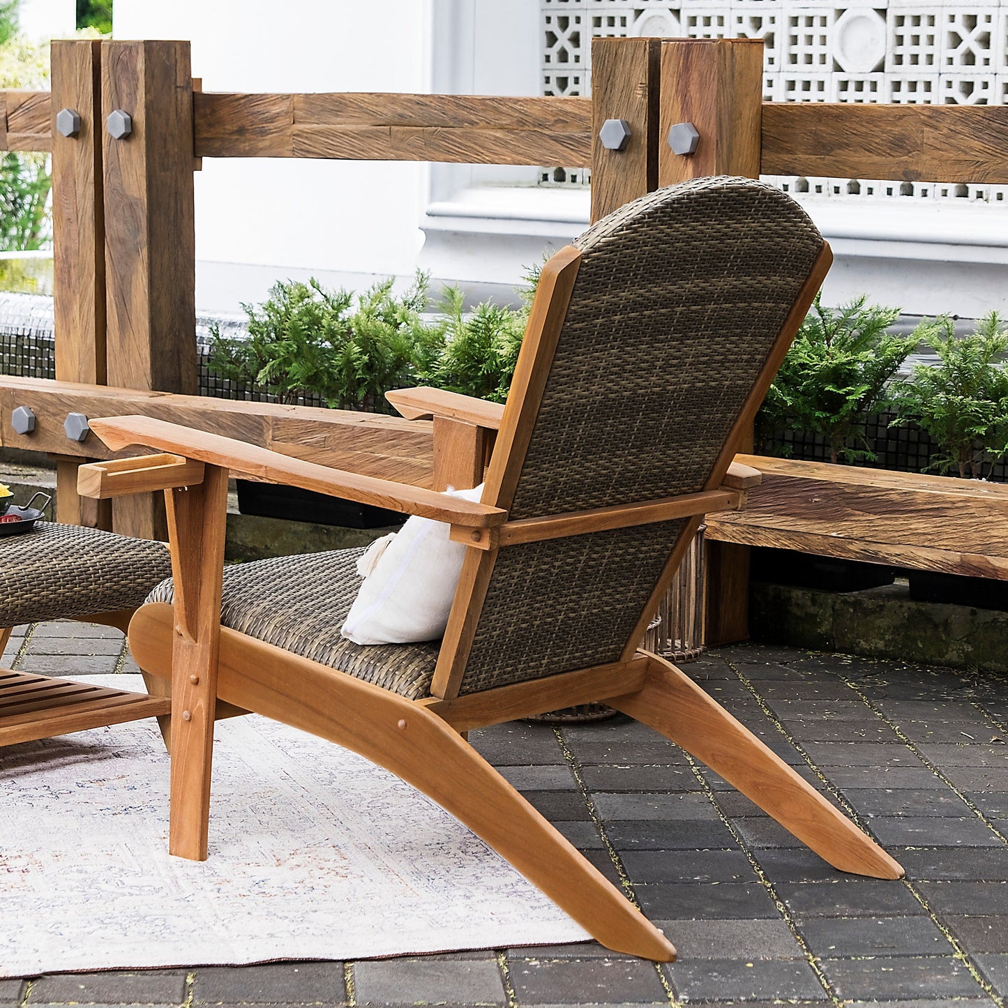 Cambridge Casual Auburn Set of 5 Upholstered Teak Outdoor Adirondack Chair Set