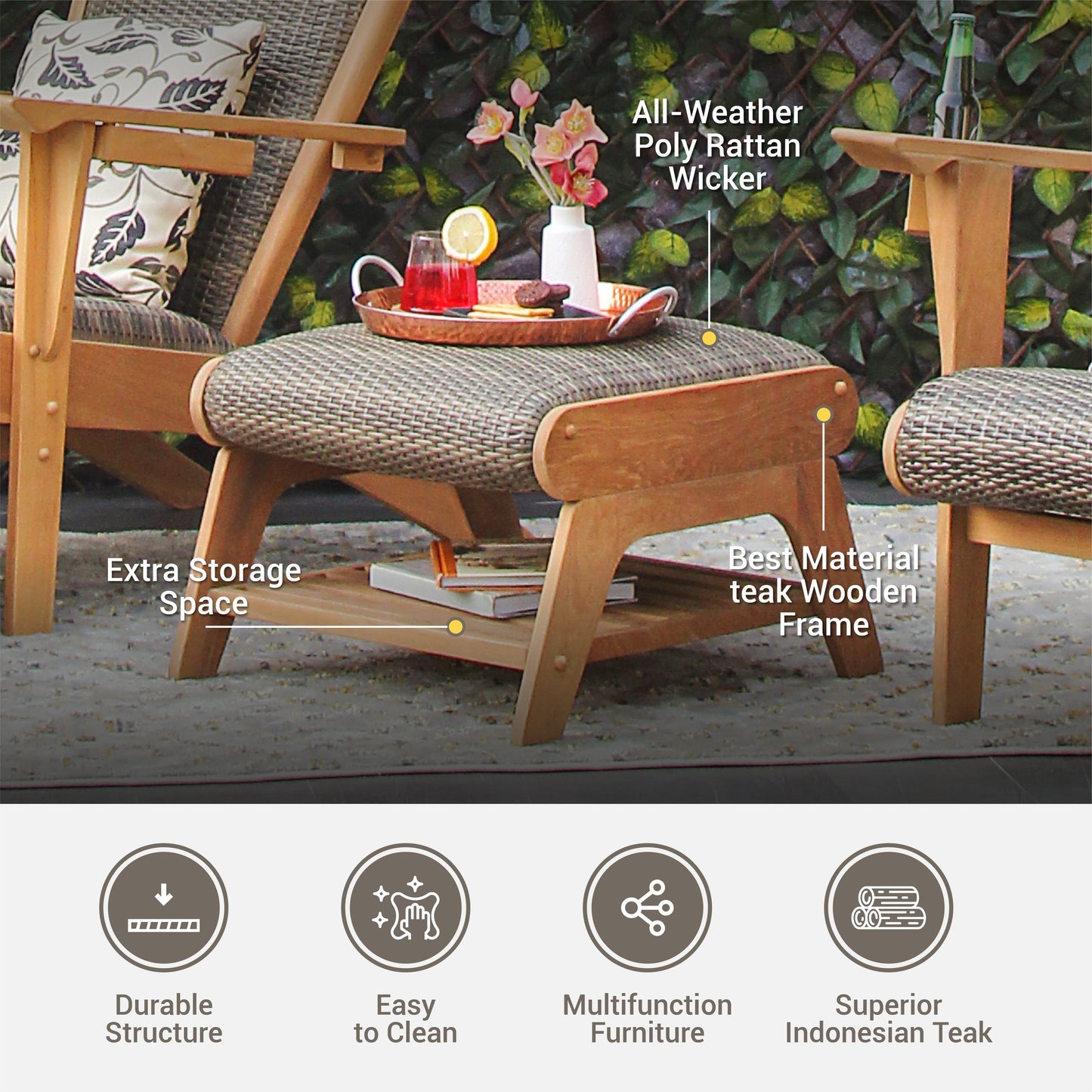 Cambridge Casual Auburn Set of 5 Upholstered Teak Outdoor Adirondack Chair Set