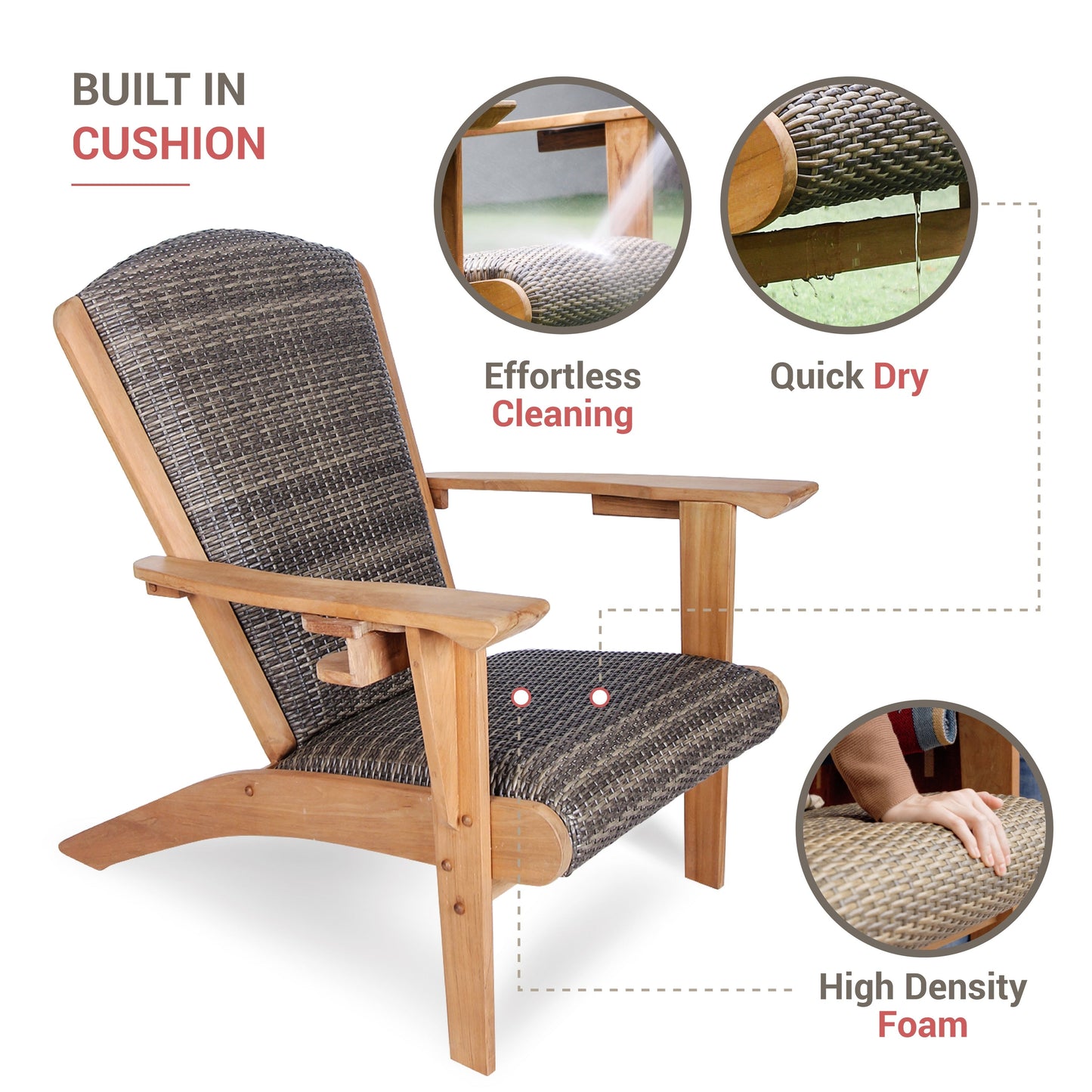 Cambridge Casual Auburn Set of 5 Upholstered Teak Outdoor Adirondack Chair Set