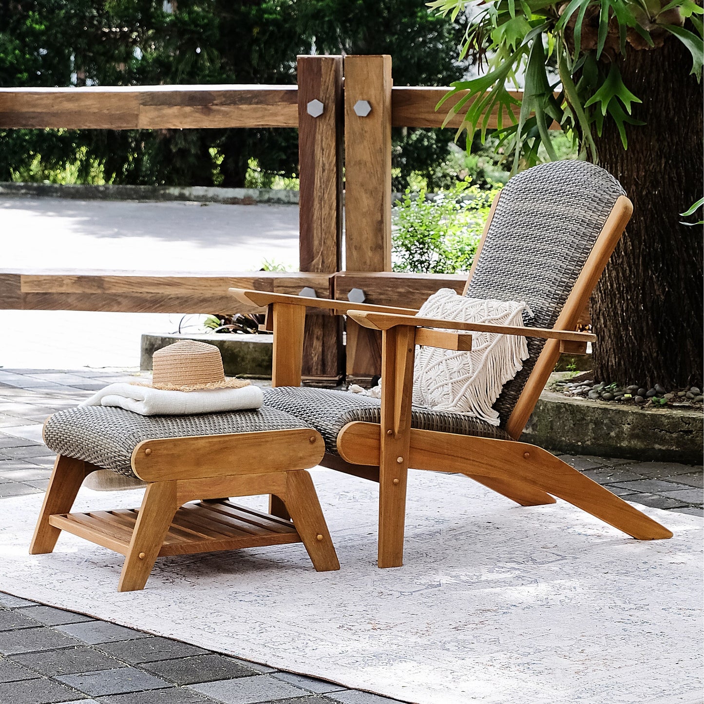 Cambridge Casual Auburn Set of 5 Upholstered Teak Outdoor Adirondack Chair Set
