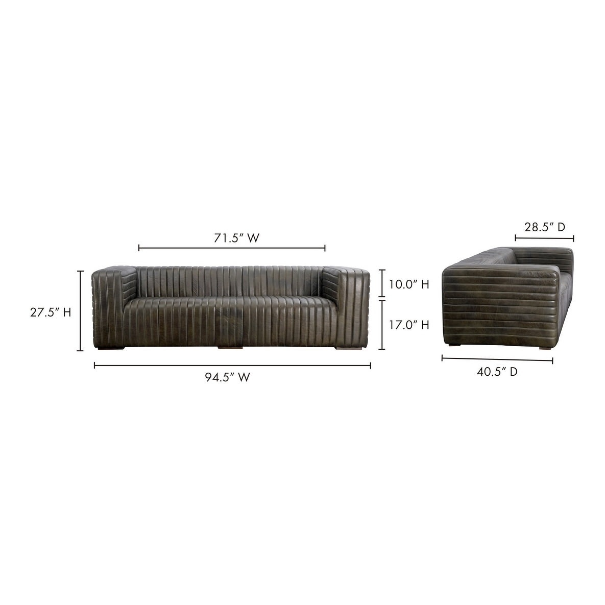 Aurelle Home Caolo Modern Channel-Stitched Leather Sofa