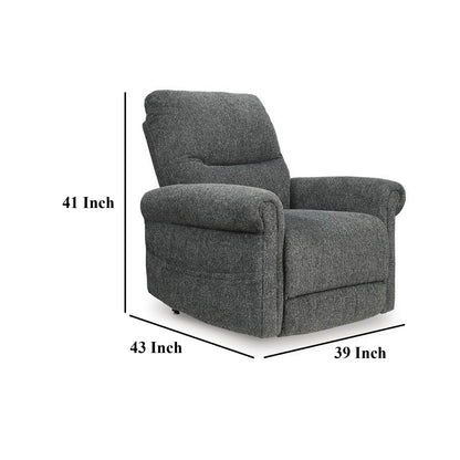 Auro Power Lift Recliner Chair, Heat, Massage, 39 Inch, Gray Polyester