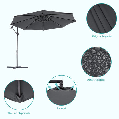 BONOSUKI 10ft Patio Offset Umbrella Outdoor Hanging Umbrella