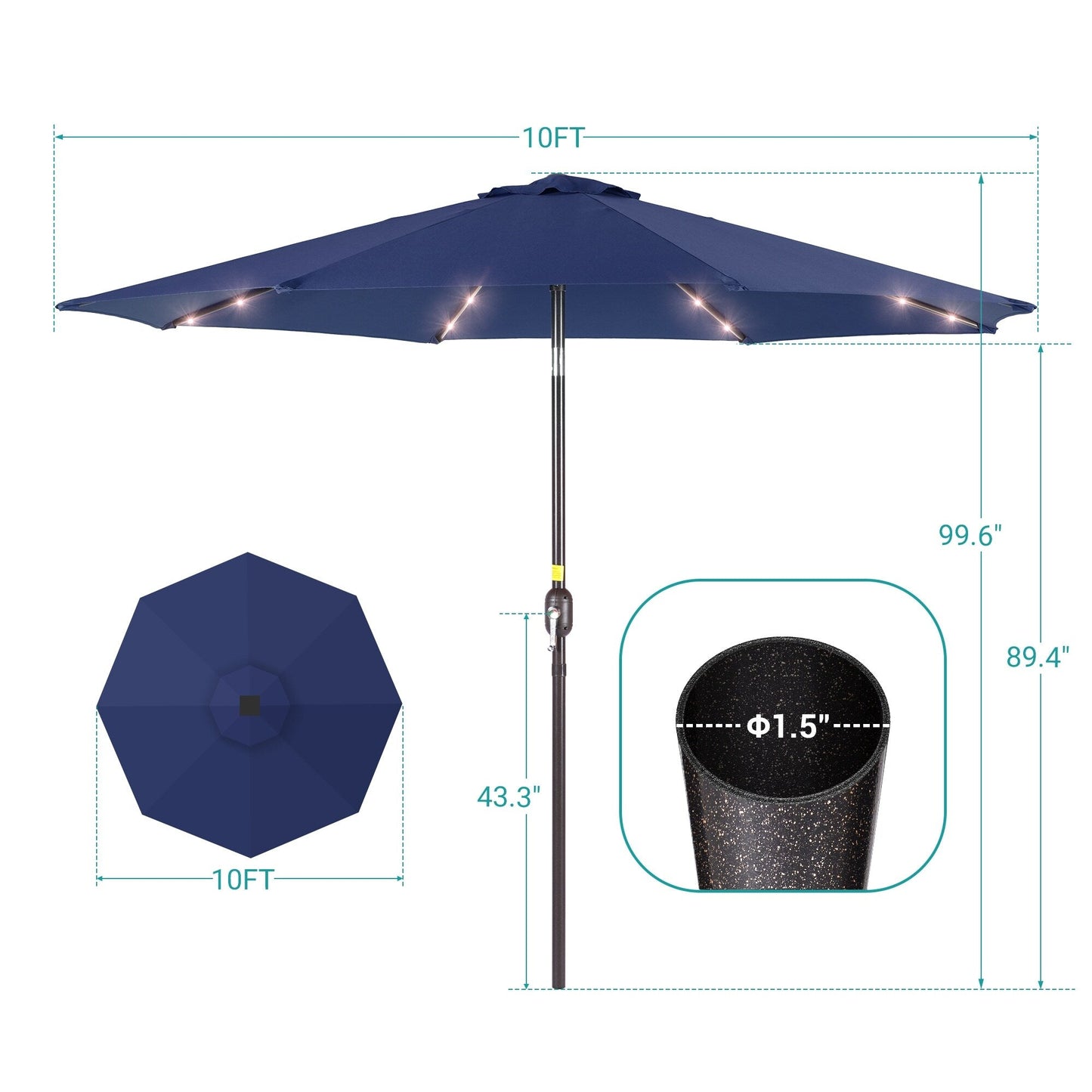 BONOSUKI LED Patio 9Ft Market Umbrella,Outside Deck Table Umbrella