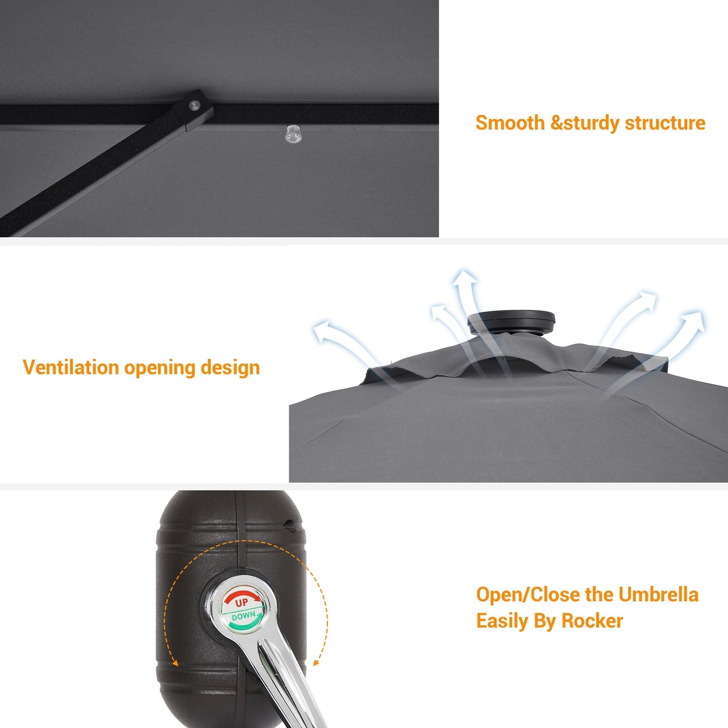 BONOSUKI LED Patio 9Ft Market Umbrella,Outside Deck Table Umbrella