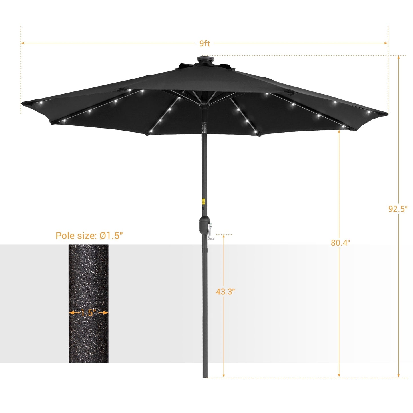 BONOSUKI LED Patio 9Ft Market Umbrella,Outside Deck Table Umbrella