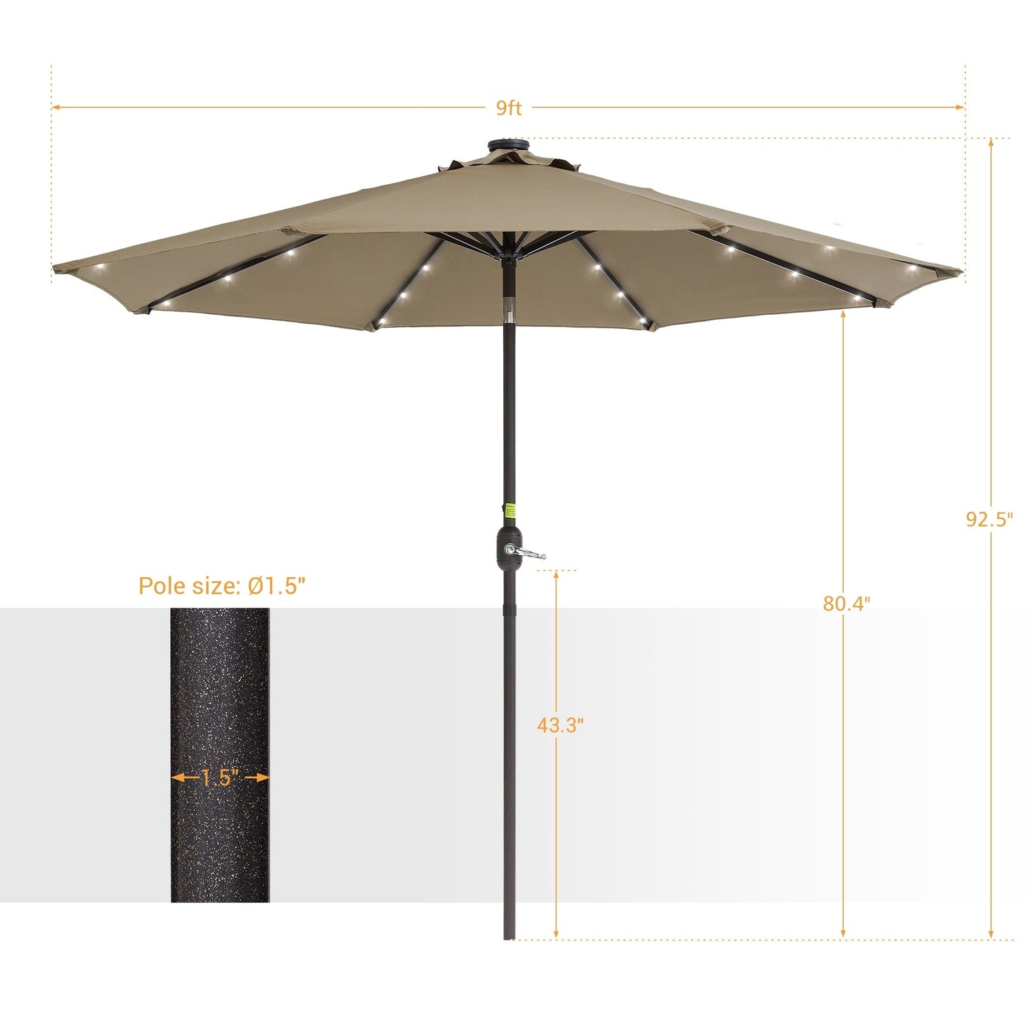 BONOSUKI LED Patio 9Ft Market Umbrella,Outside Deck Table Umbrella