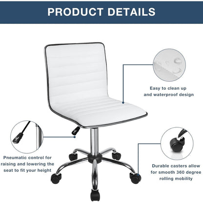 BOSSIN Adjustable Home Office Chair, Mid-Back Armless Ribbed Swivel Task Chair,Vanity Chair for Small Space, Livingroom Make-up