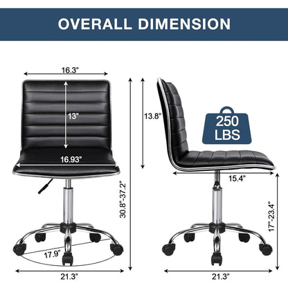 BOSSIN Adjustable Home Office Chair, Mid-Back Armless Ribbed Swivel Task Chair,Vanity Chair for Small Space, Livingroom Make-up