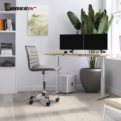 BOSSIN Adjustable Home Office Chair, Mid-Back Armless Ribbed Swivel Task Chair,Vanity Chair for Small Space, Livingroom Make-up