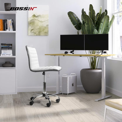BOSSIN Adjustable Home Office Chair, Mid-Back Armless Ribbed Swivel Task Chair,Vanity Chair for Small Space, Livingroom Make-up