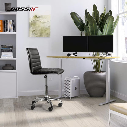 BOSSIN Adjustable Home Office Chair, Mid-Back Armless Ribbed Swivel Task Chair,Vanity Chair for Small Space, Livingroom Make-up