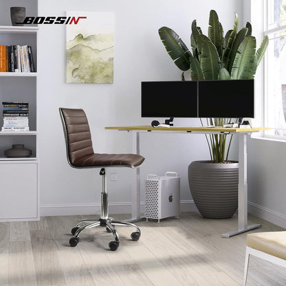 BOSSIN Adjustable Home Office Chair, Mid-Back Armless Ribbed Swivel Task Chair,Vanity Chair for Small Space, Livingroom Make-up